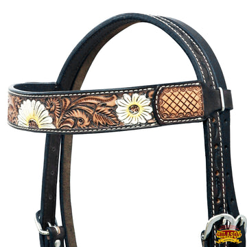 Hilason Western Horse Floral Hand Painted American Leather Headstall Dark Brown